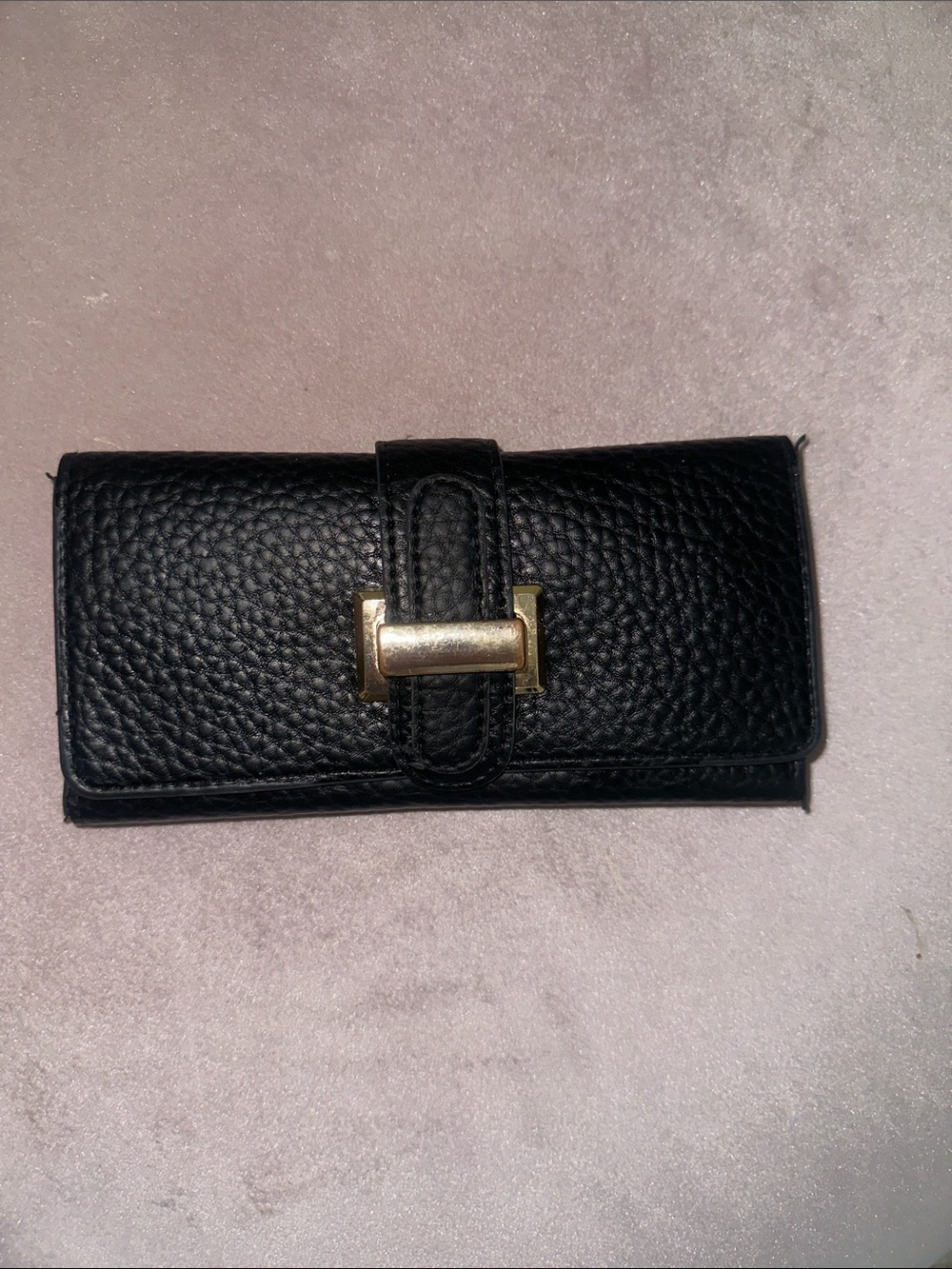 SHEIN Black Textured Wallet with Gold Hardware